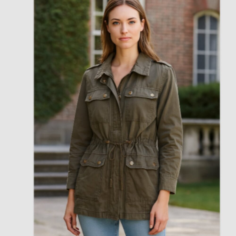 Michael Kors Anorak Coat Jacket Drawstring‎ Waist Khaki Green Gold Hardware XS